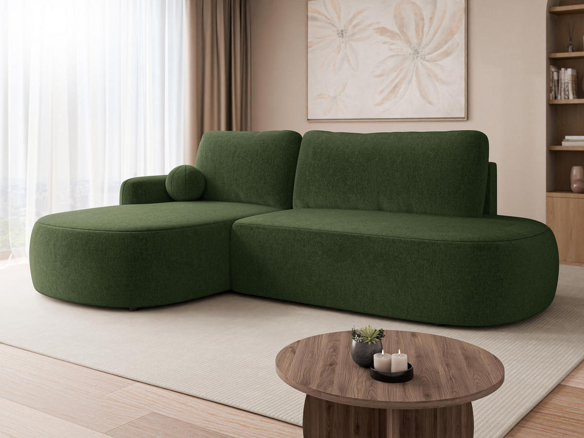 ECKSOFA Loridu O, Seite: Links - Dunkelgrün/Schwarz, Holz/Kunststoff (274/174cm) - MIRJAN24