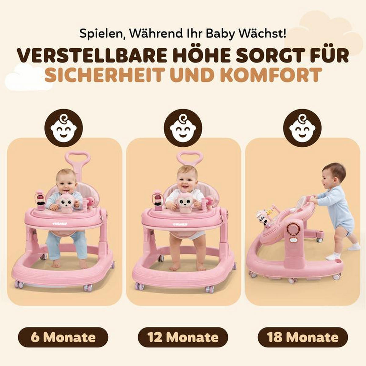 LAUFLERNHILFE GO 3 in 1 Rosa - Lauflernwagen mit Spielset und Zubehör - Pink, Kunststoff (70/70cm) - Twinky