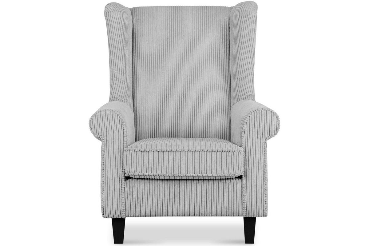 OHRENSESSEL MILES Kord-Bezug Petfriendly, grau - Hellgrau, Holzwerkstoff/Buchenholz (82/105/97cm) - KONSIMO®