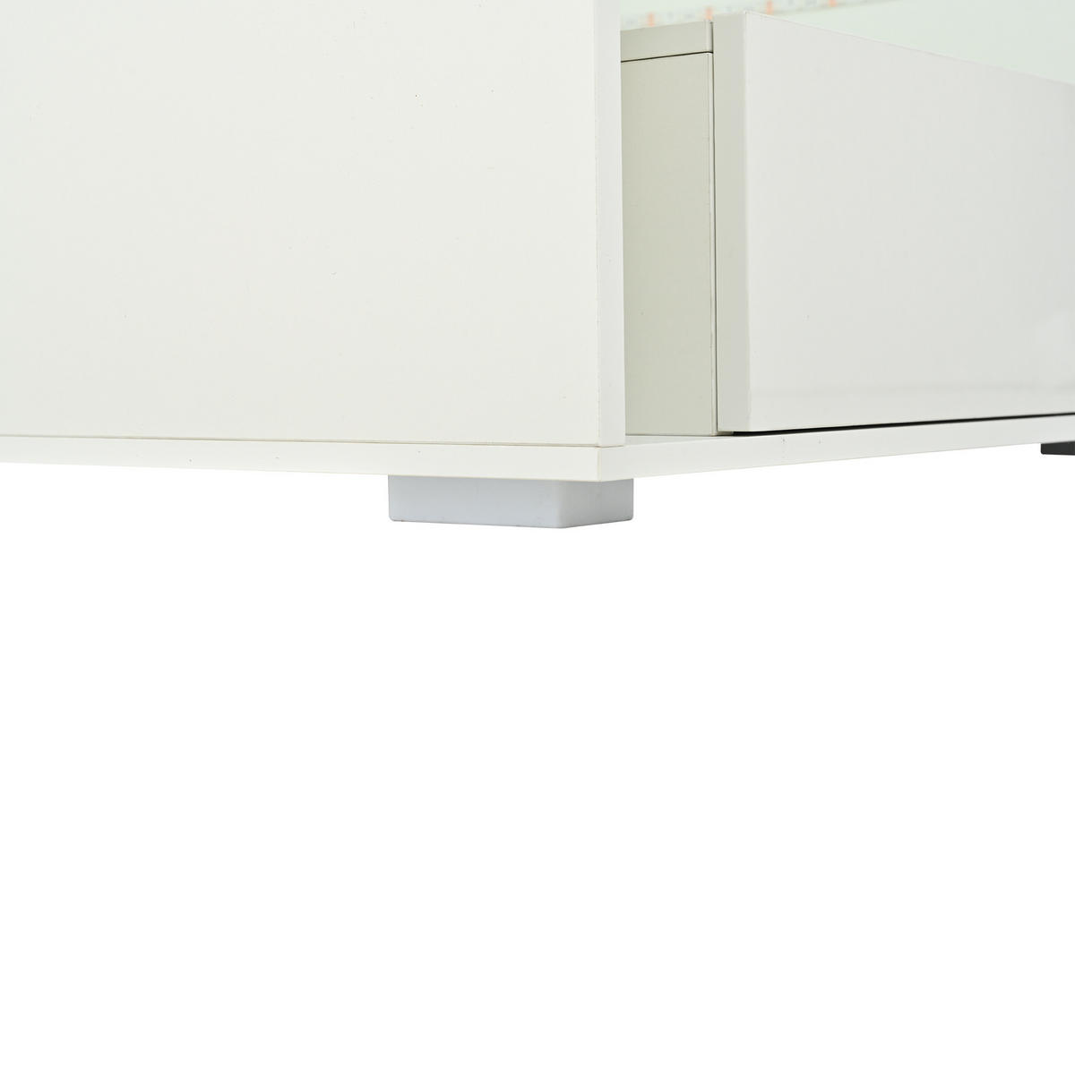 COUCHTISCH aus MDF und gehärtetem Glas 70x70x35 cm in Weiß mit LED & 2 Schubladen - Weiß, Holzwerkstoff (70/70/35cm) - Modfu