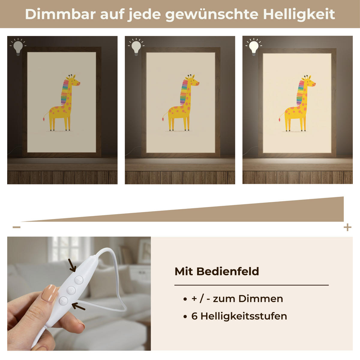 NÁSTĚNNÁ LAMPA Žirafa - Duhová hříva - béžová 20x30 cm - béžová, kompozitní dřevo (20/30/8cm) - OnlyWow