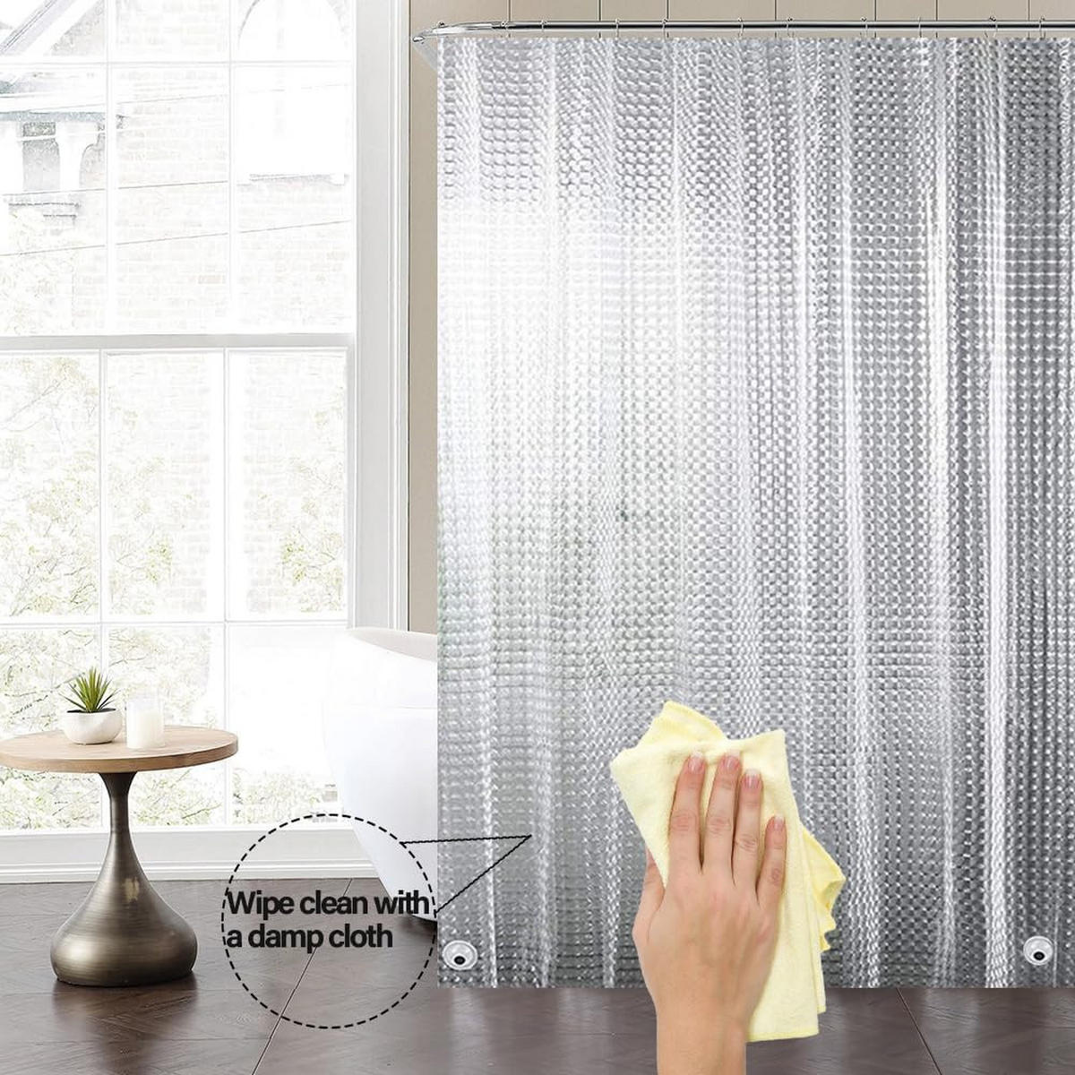 DUSCHVORHANG – Breite 180 x Höhe 200 cm – Inklusive 12 Haken - Klar, Kunststoff (180/200cm)