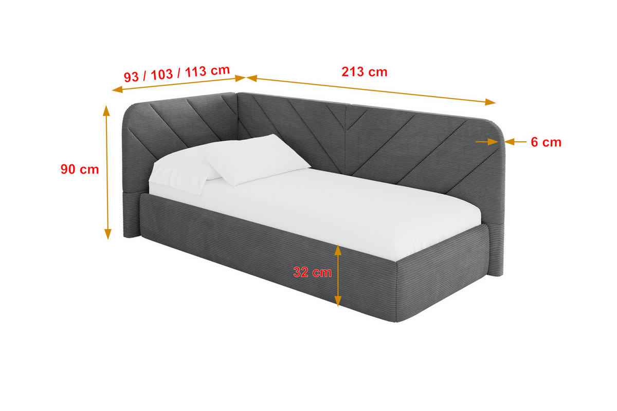 EINZELLBETT Jugendbett mit Bettkasten und Matratze H3/H4, Rechts - FIKY 80x200 Dunkelgrau - Schieferfarben/Dunkelgrau, Holzwerkstoff/Textil (80/200cm) - ALTDECOR