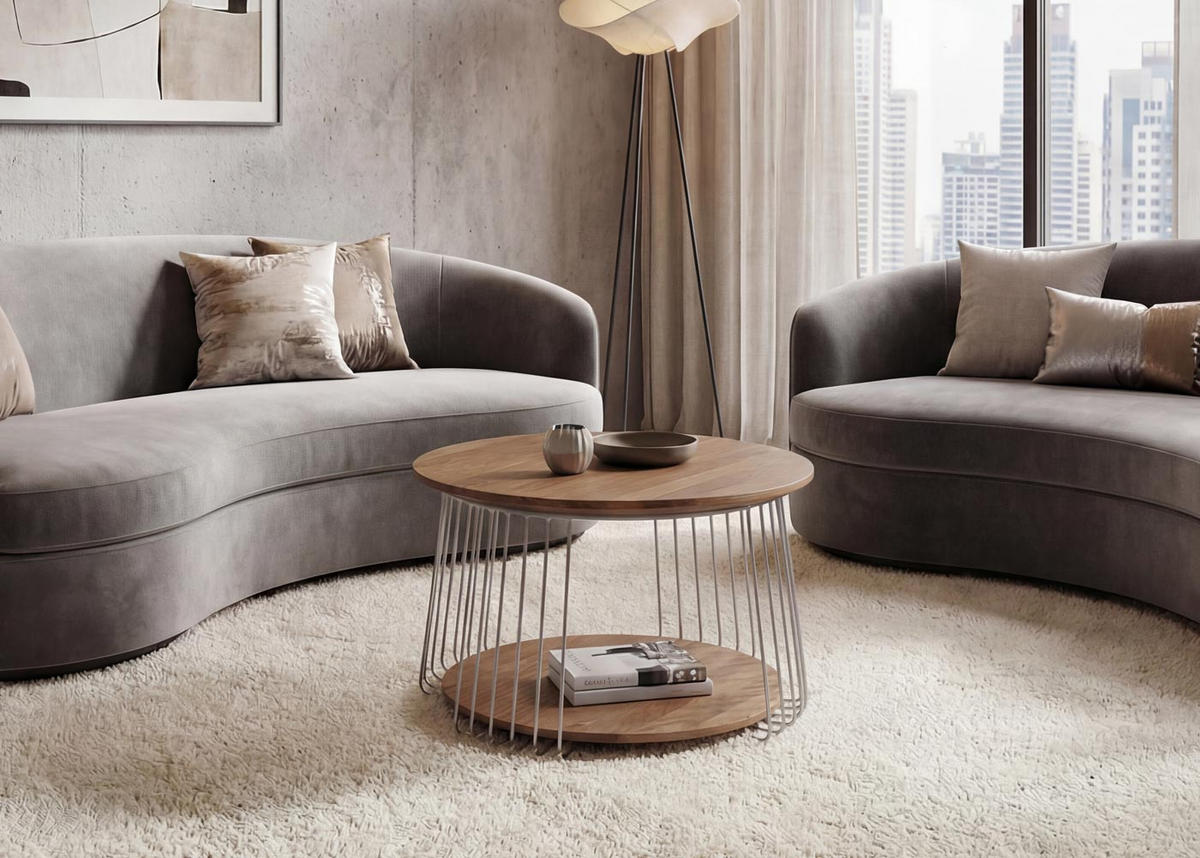 MIZA za kavč okrogla Rjava, srebrna - srebrne barve/rjava, les (70/70/44cm) - MCW