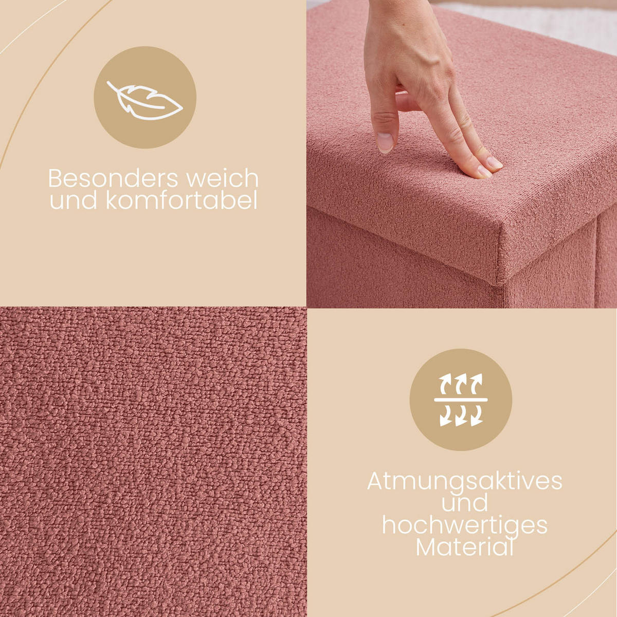 SITZHOCKER 41/31/31 cm, Altrosa - Altrosa, Kunststoff (31/31/41cm) - Blumtal