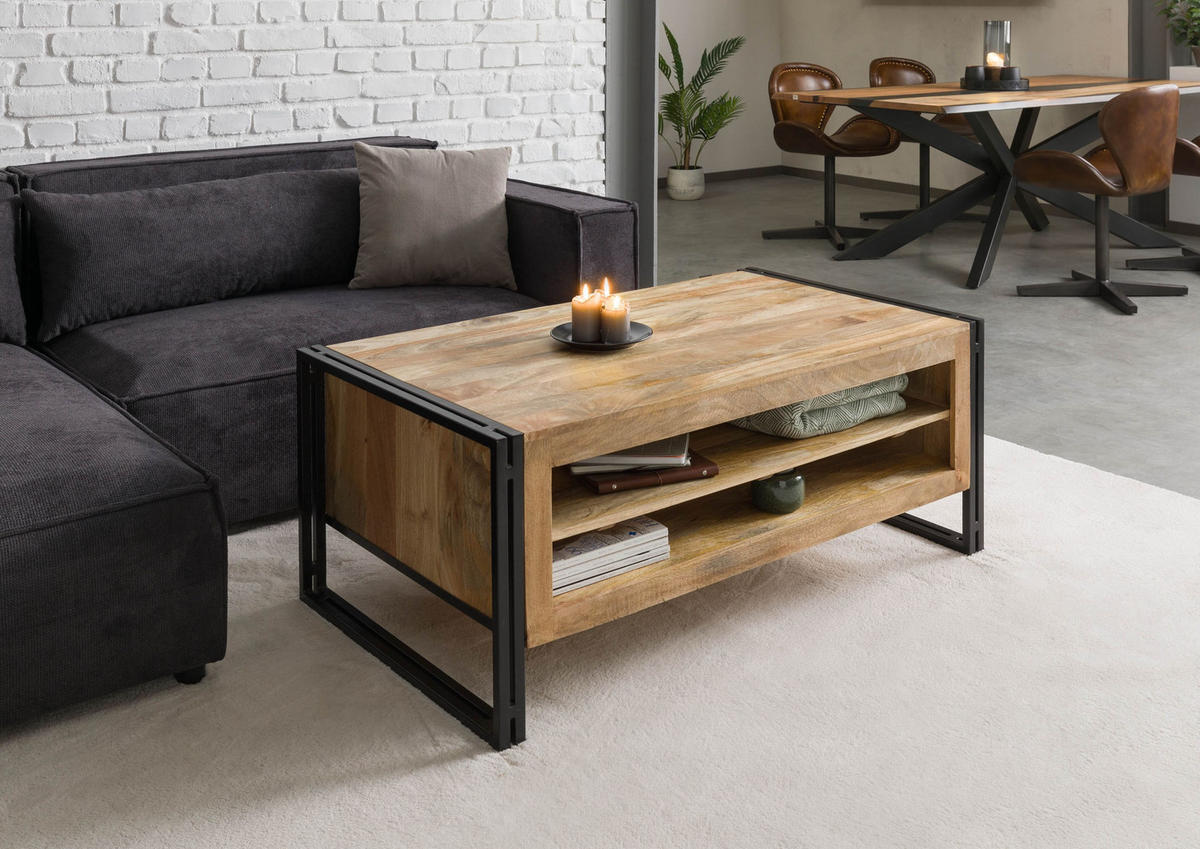 COUCHTISCH Mango 120x70x50 natur klar lackiert / Metall schwarz BLACKBURN #103 - Braun, Holzwerkstoff (120/70/50cm) - Massivmoebel24