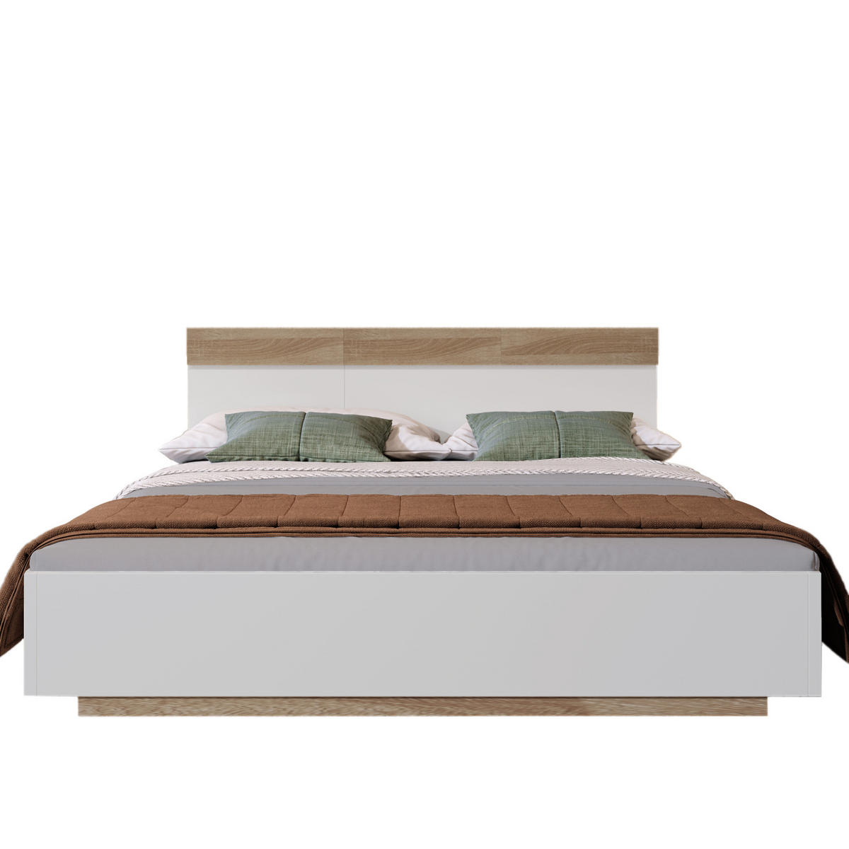 DOPPELBETT 160/200 cm Schwebebett Eiche Sonoma/Weiß mit Lattenrost - Weiß, Holzwerkstoff (160/200cm) - OKWISH