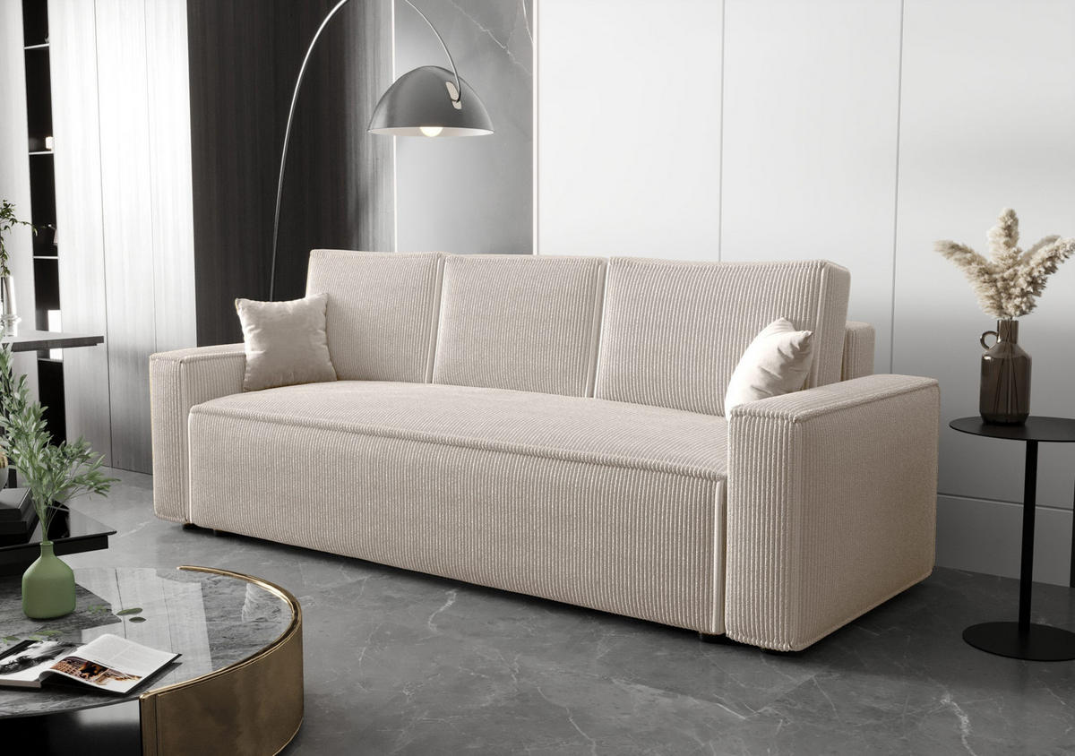 SCHLAFSOFA mit Bettkasten Eldon Creme - Ecru, Textil (230/89/85cm) - Fedve