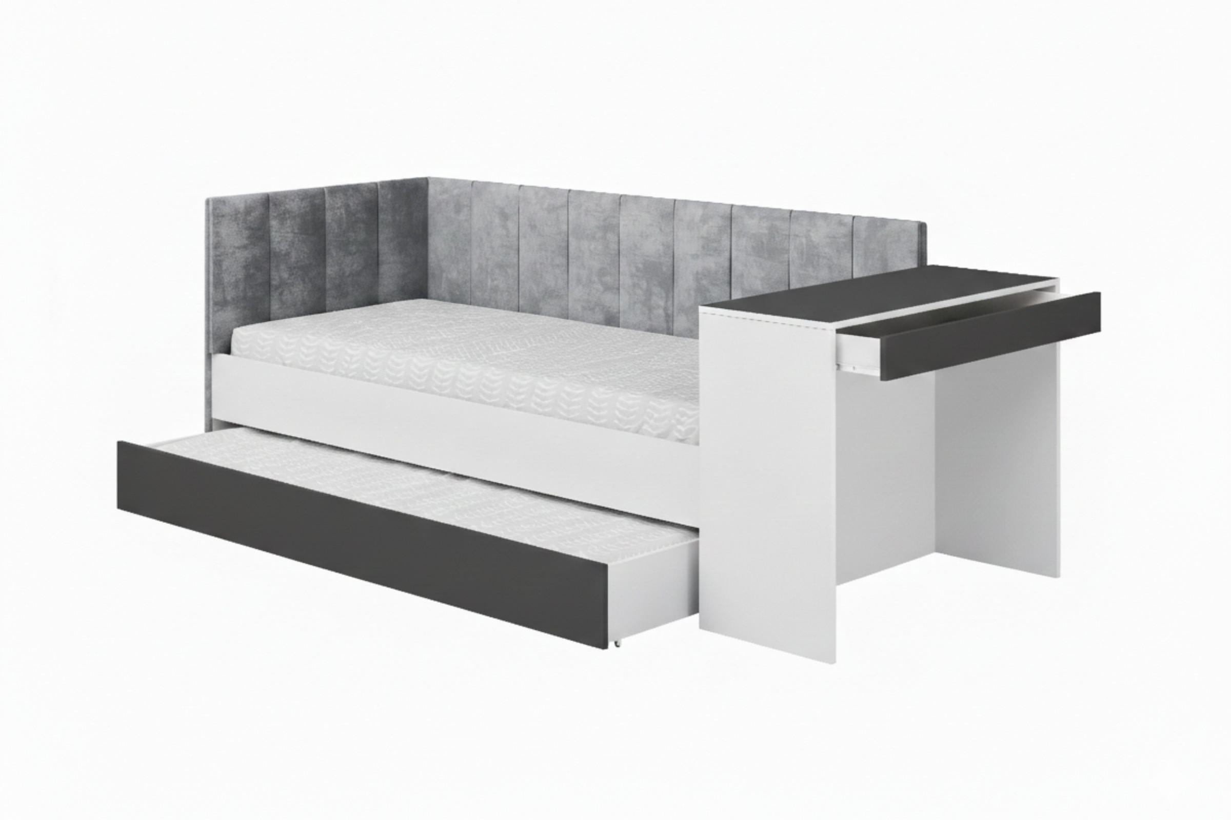 JUGENDBETT FABIAN 90/200 cm in Weiß/Graphit links - Graphitfarben/Weiß, Holzwerkstoff/Textil (90/200cm) - Deine Möbel 24