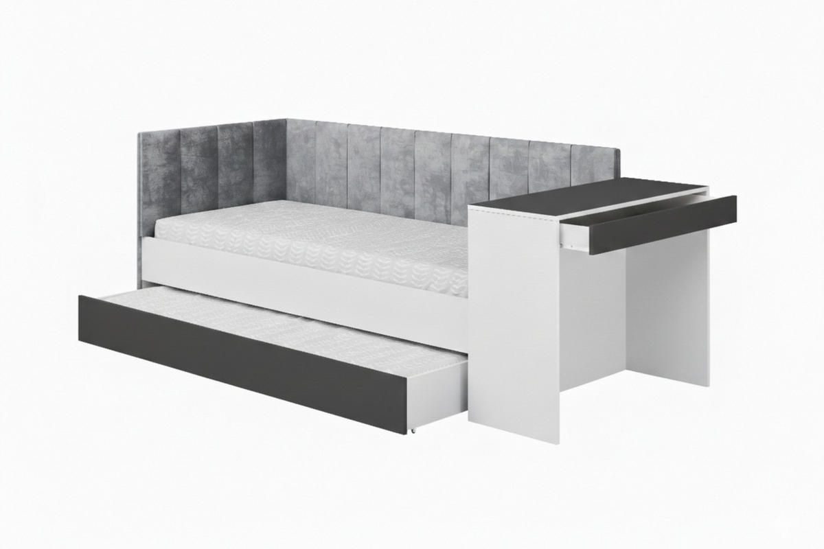 JUGENDBETT FABIAN 90/200 cm in Weiß/Graphit links - Graphitfarben/Weiß, Holzwerkstoff/Textil (90/200cm) - Deine Möbel 24