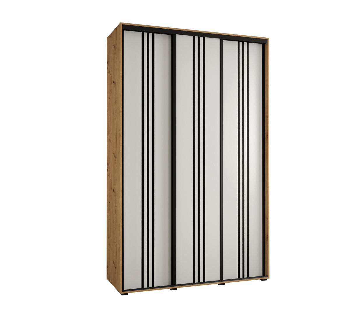 SCHWEBETÜRENSCHRANK 235,2/160/60 3-türig - Schwarz/Eiche Artisan, Holz/Metall (160/235/60cm) - Abiks Möbel