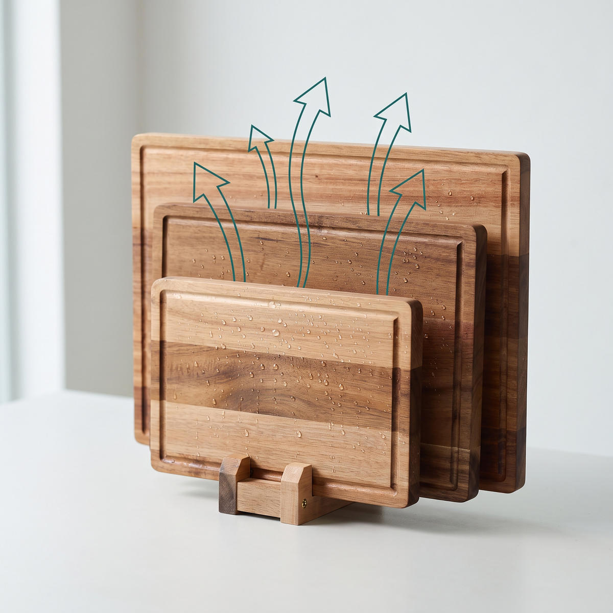 SCHNEIDEBRETT Braun 3er-Set Akazienholz mit Ständer - Braun, Holz (40/30cm) - Relaxdays