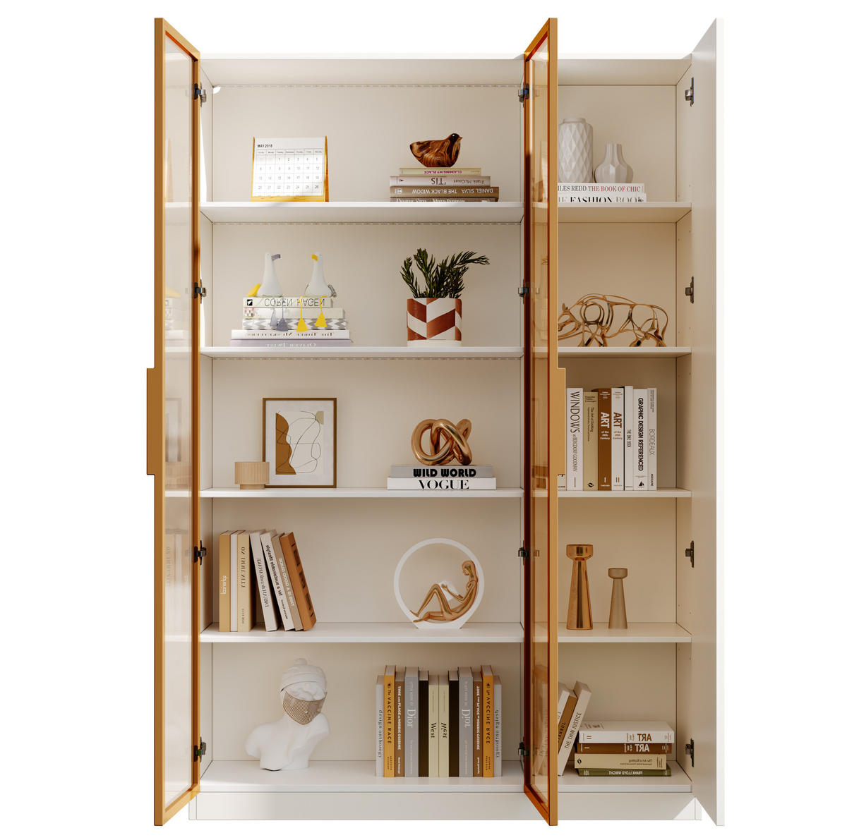 HIGHBOARD 110/35/165 cm in Weiß mit LED-Beleuchtung und Sicherheitsglas - Weiß, Holzwerkstoff (115/165/35cm) - Flora Grace