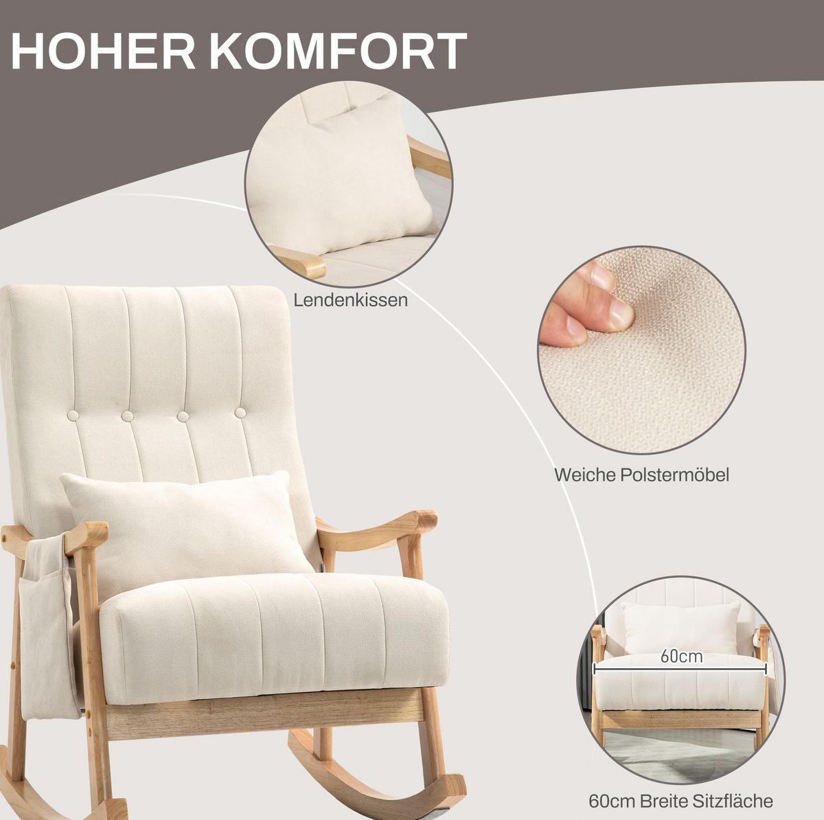 SCHAUKELSTUHL 65/90/98 cm Beige aus Polyester mit Nierenkissen - Beige, Textil (65/98/90cm) - OKWISH