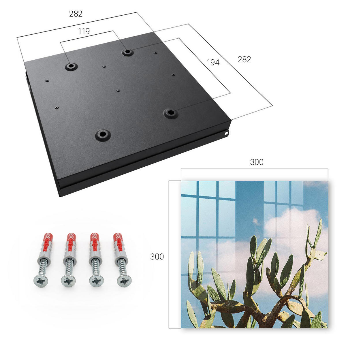 SCHLÜSSELBOX Schwarz 30x30 cm- Türöffnung nach rechts - Grüner Kaktus - Grün, Metall (30/30/5cm) - TULUP