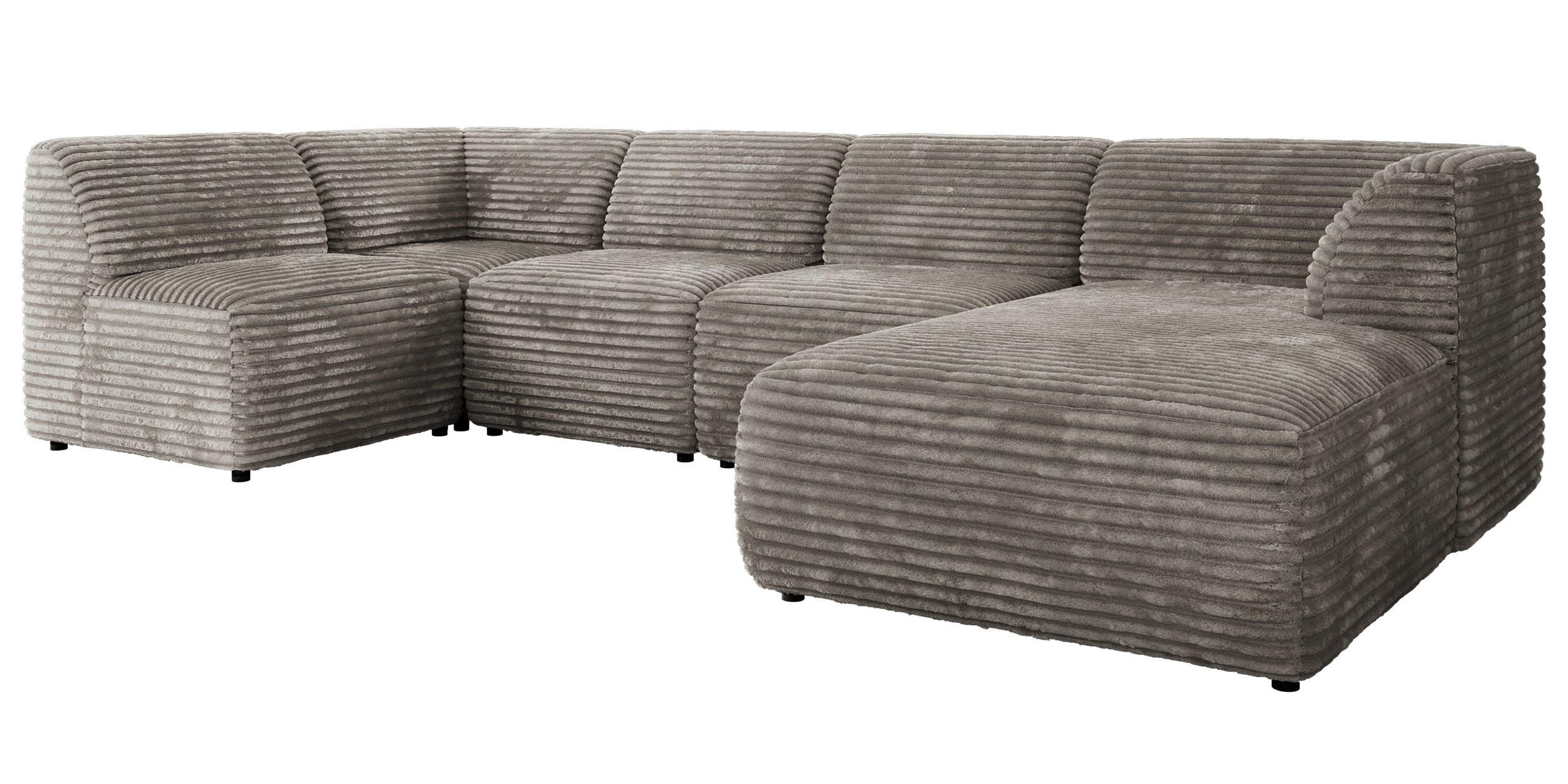 WOHNLANDSCHAFT MODARO U 5M - Hellbraun Cord - Rechts - Hellbraun/Schwarz, Textil (345/78/180cm) - MKS