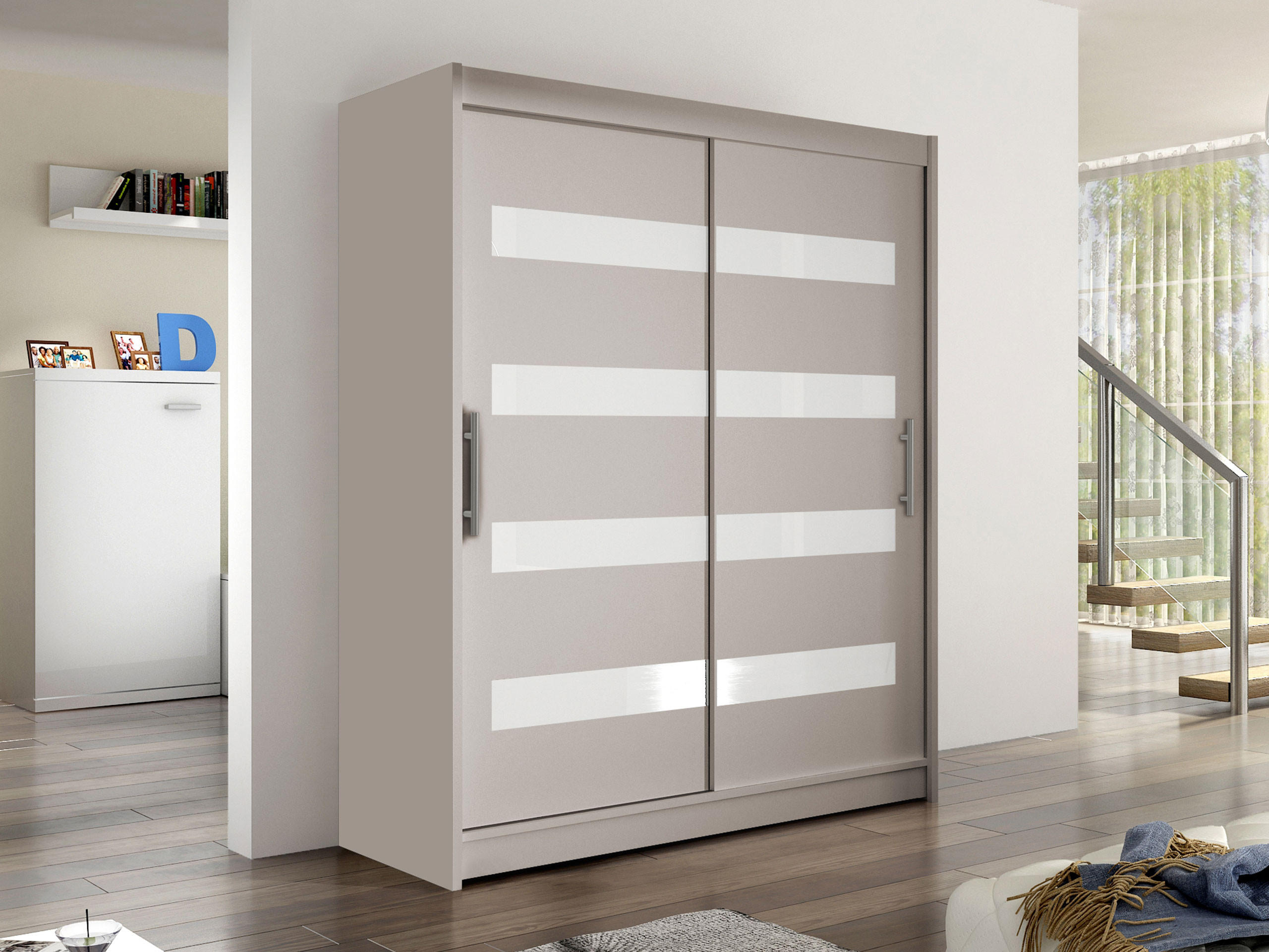 SCHWEBETÜRENSCHRANK Westa IV - Kaschmir/Silberfarben, Holzwerkstoff/Metall (150/200/58cm) - MIRJAN24