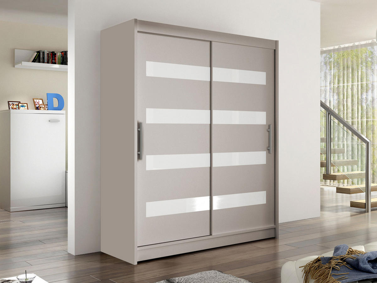 SCHWEBETÜRENSCHRANK Westa IV - Kaschmir/Silberfarben, Holzwerkstoff/Metall (150/200/58cm) - MIRJAN24