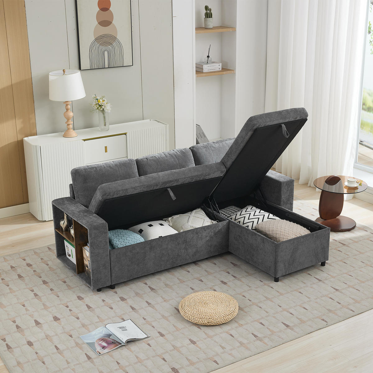 ECKSOFA 202/136/85 cm Grau mit Stauraum - Grau, Textil (202/136cm) - Oxeza