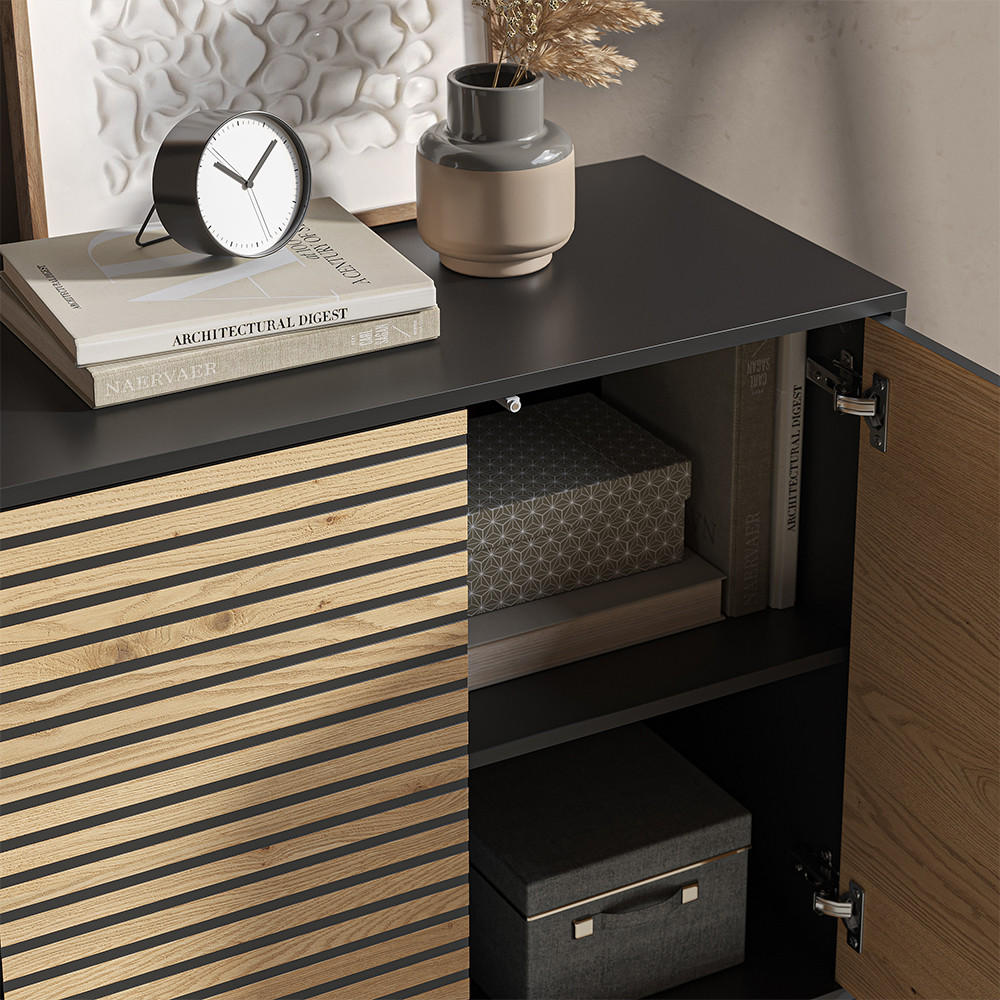 KOMMODE Eliza Schwarz/Eiche 80 x 81.2 cm mit 2 Türen - Honigeiche/Anthrazit, Holzwerkstoff (80/81.2/40cm) - Vicco