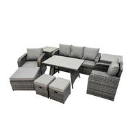 GARTENMÖBEL SET mit COUCHTISCH Polyrattan Dunkelgrau 8-Sitzer - Dunkelgrau/Grau, Glas/Kunststoff - Fimous
