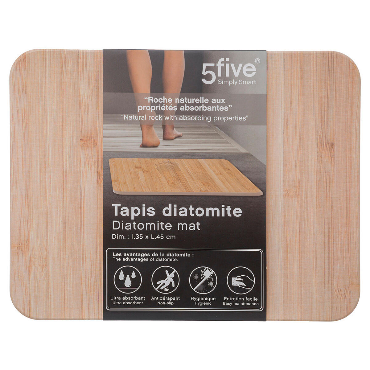 BADEMATTE Kieselgur Bamboo, Diatomit, Braun, 45 x 35 cm - Braun, Kunststoff (35/45cm) - 5five Simply Smart