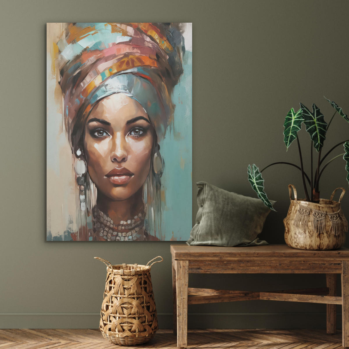 AKUSTIKPANEEL Frau - Kunst - Schmuck - Porträt 70x100 cm - Blaugrau, Textil (70/0.9/100cm) - MuchoWow