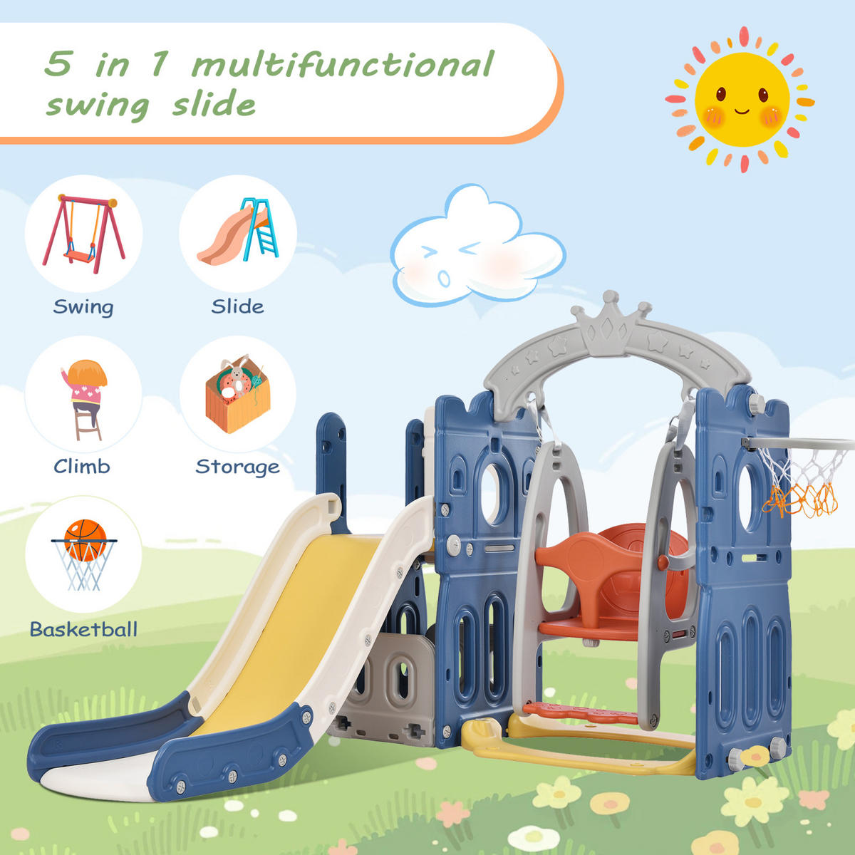 KINDERRUTSCHE 5-in-1, 150 x 157 x 120 cm - Grün, Kunststoff (150/157cm)