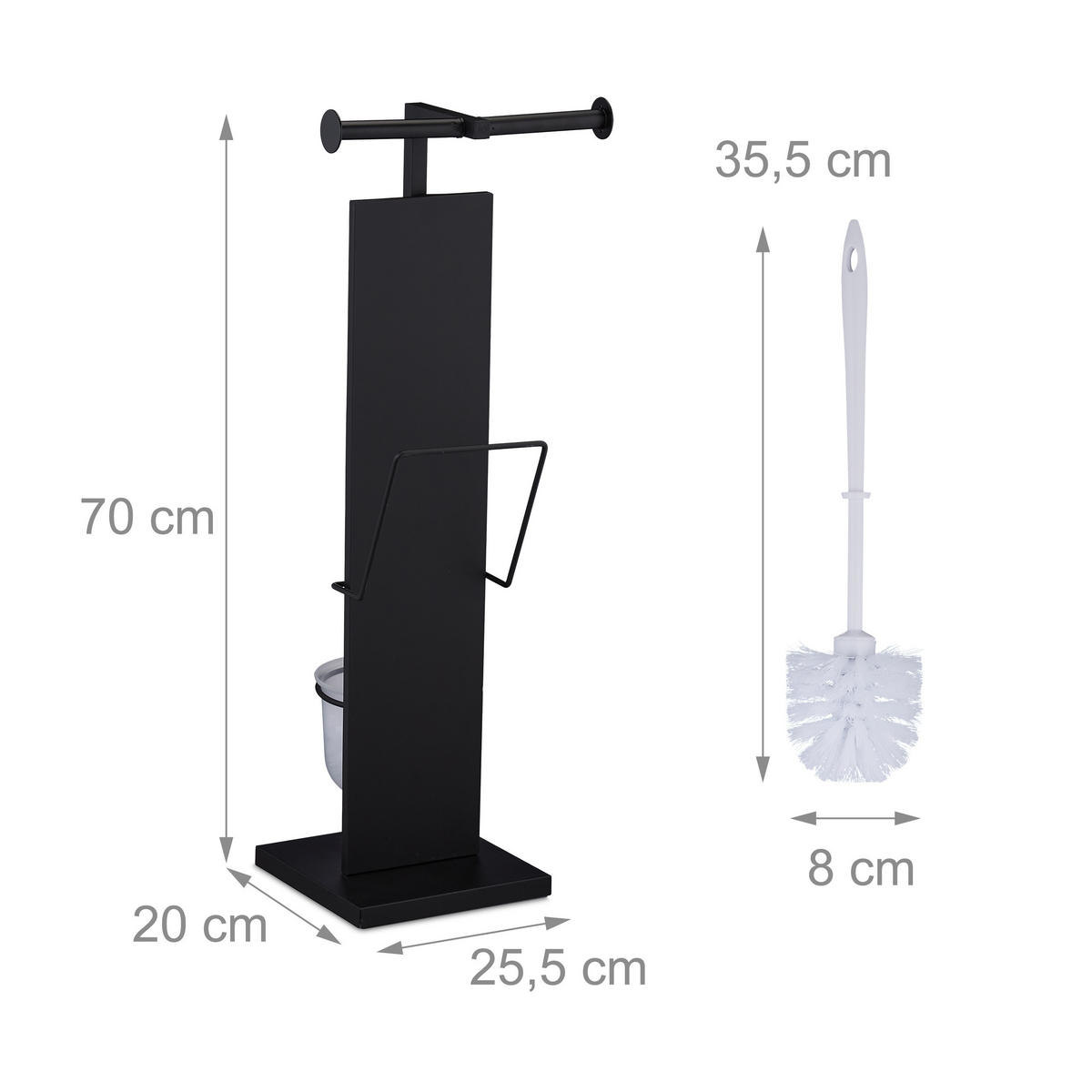 WC Garnitur - Schwarz, Kunststoff/Metall (25.5/70/20cm) - Relaxdays