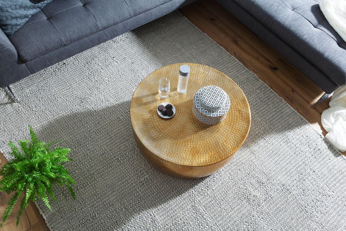 COUCHTISCH Orient Handgefertigt Hammerschlag-Aluminium Großzügige Ablagefläche, Gold 75x75x31 cm - Goldfarben, Metall (75/75/31cm) - KADIMA DESIGN