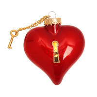 CHRISTBAUMSCHMUCK Herz mit Schlüsselkette Rot 10cm (Glas / 1 Stk.) - Rot, Glas (8/10/4cm) - Krebs Glas Lauscha