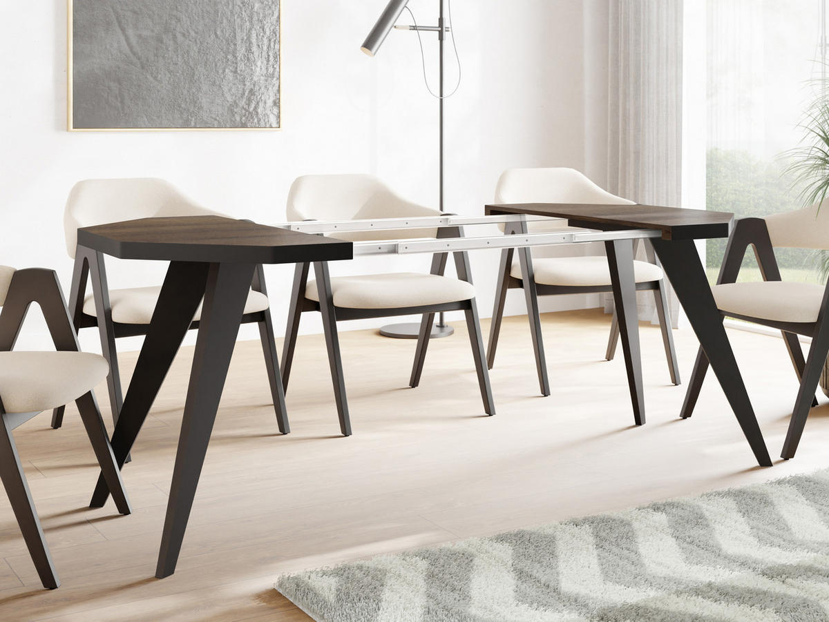 ESSTISCH Diamond Black achteckiger ausziehbarer, Arvadonna Chestnut 100-200/100/76 cm - Kastanienfarben/Schwarz, Holz/Holzwerkstoff (100/100/77cm) - WFL GROUP