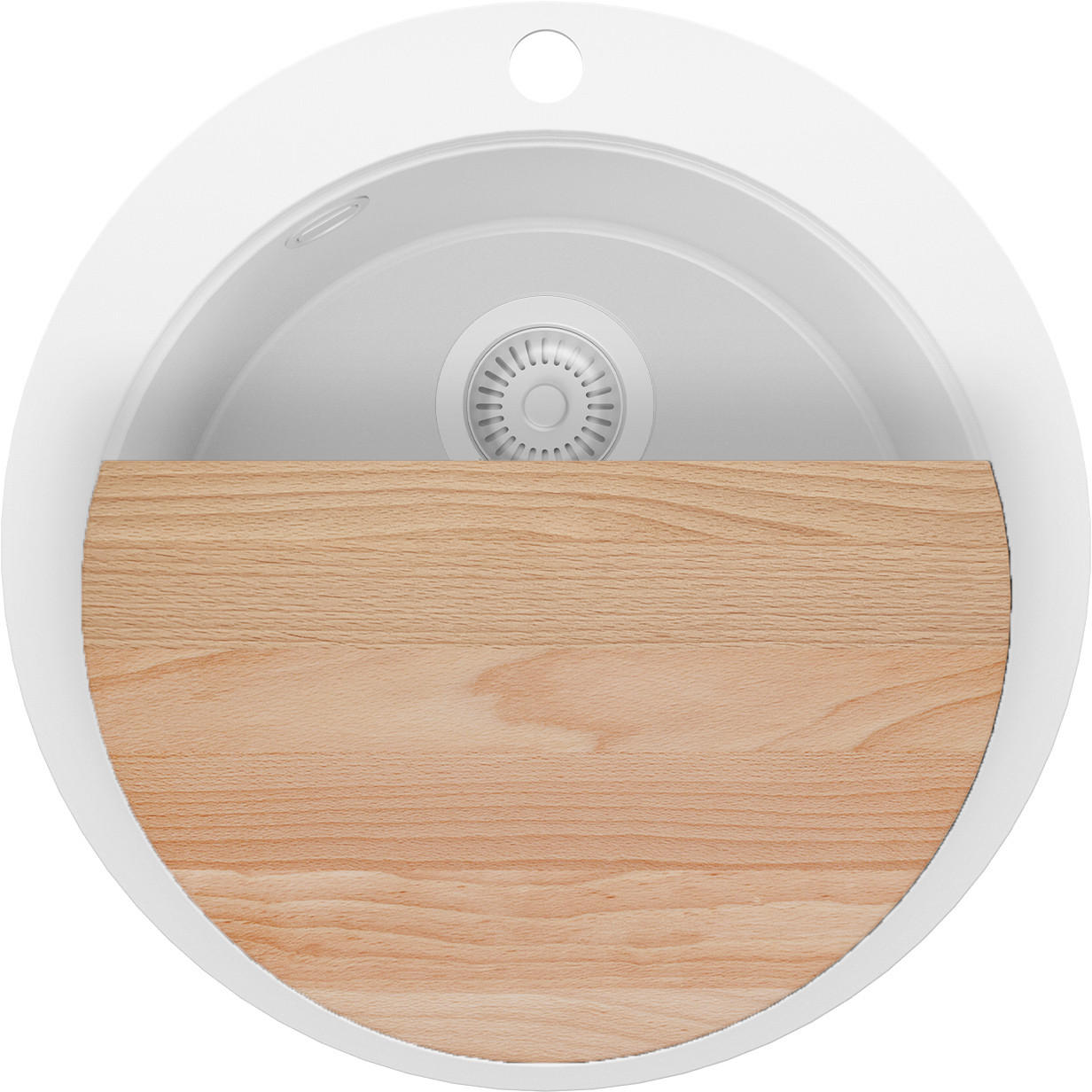 SPÜLBECKEN RUND Pisa Max, 2-er set Alles Weiß 53/53 cm 1 Becken + Ablauf-Set + Schneidebrett ab 50er Unterschrank - Beige/Weiß, Kunststoff (53/20/53cm) - Primagran