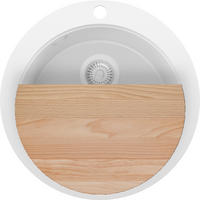 SPÜLBECKEN RUND Pisa Max, 2-er set Alles Weiß 53/53 cm 1 Becken + Ablauf-Set + Schneidebrett ab 50er Unterschrank - Beige/Weiß, Kunststoff (53/20/53cm) - Primagran
