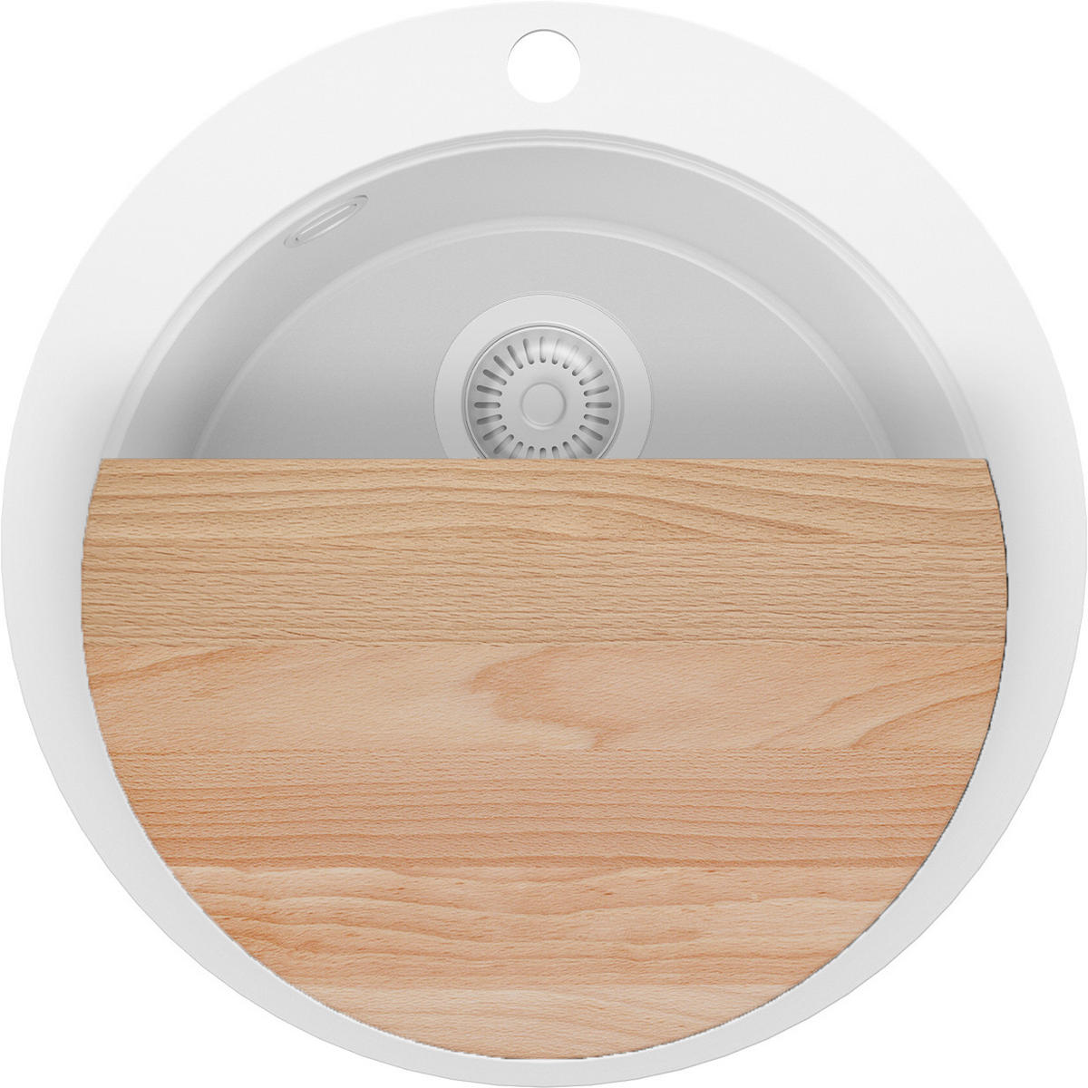 SPÜLBECKEN RUND Pisa Max, 2-er set Alles Weiß 53/53 cm 1 Becken + Ablauf-Set + Schneidebrett ab 50er Unterschrank - Beige/Weiß, Kunststoff (53/20/53cm) - Primagran