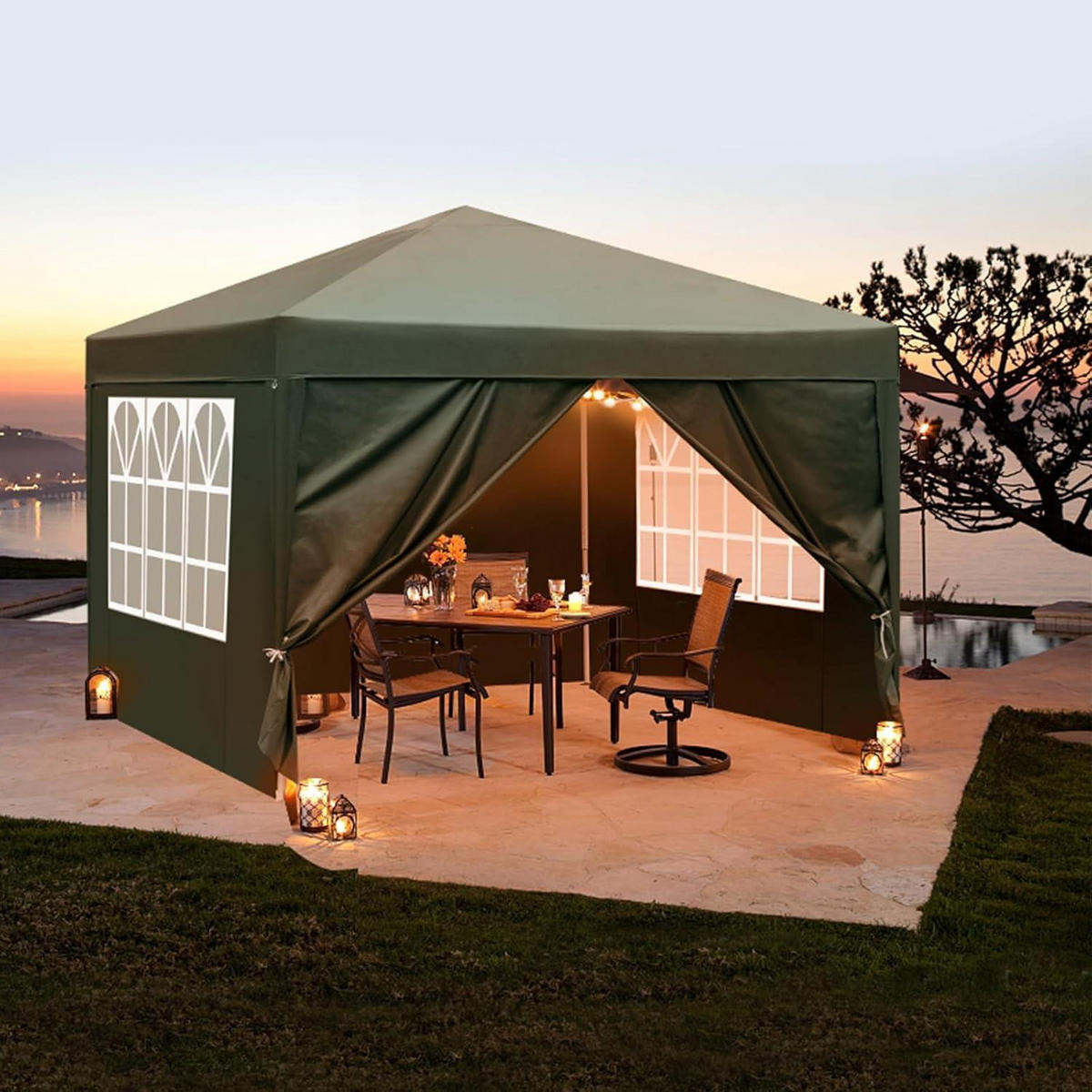 FALTPAVILLON 3x3m Grün mit 4 Seitenteilen - Grün, Textil (300/255/300cm)