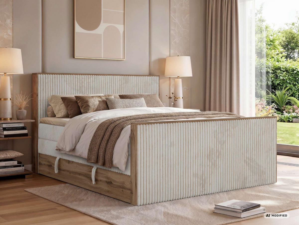 POSTEL BOXSPRING WOOD KING DUO 140/200 - Béžová Manšestr - Topper Visco - H3 - černá/béžová, textil/plast (140/200cm) - MKS