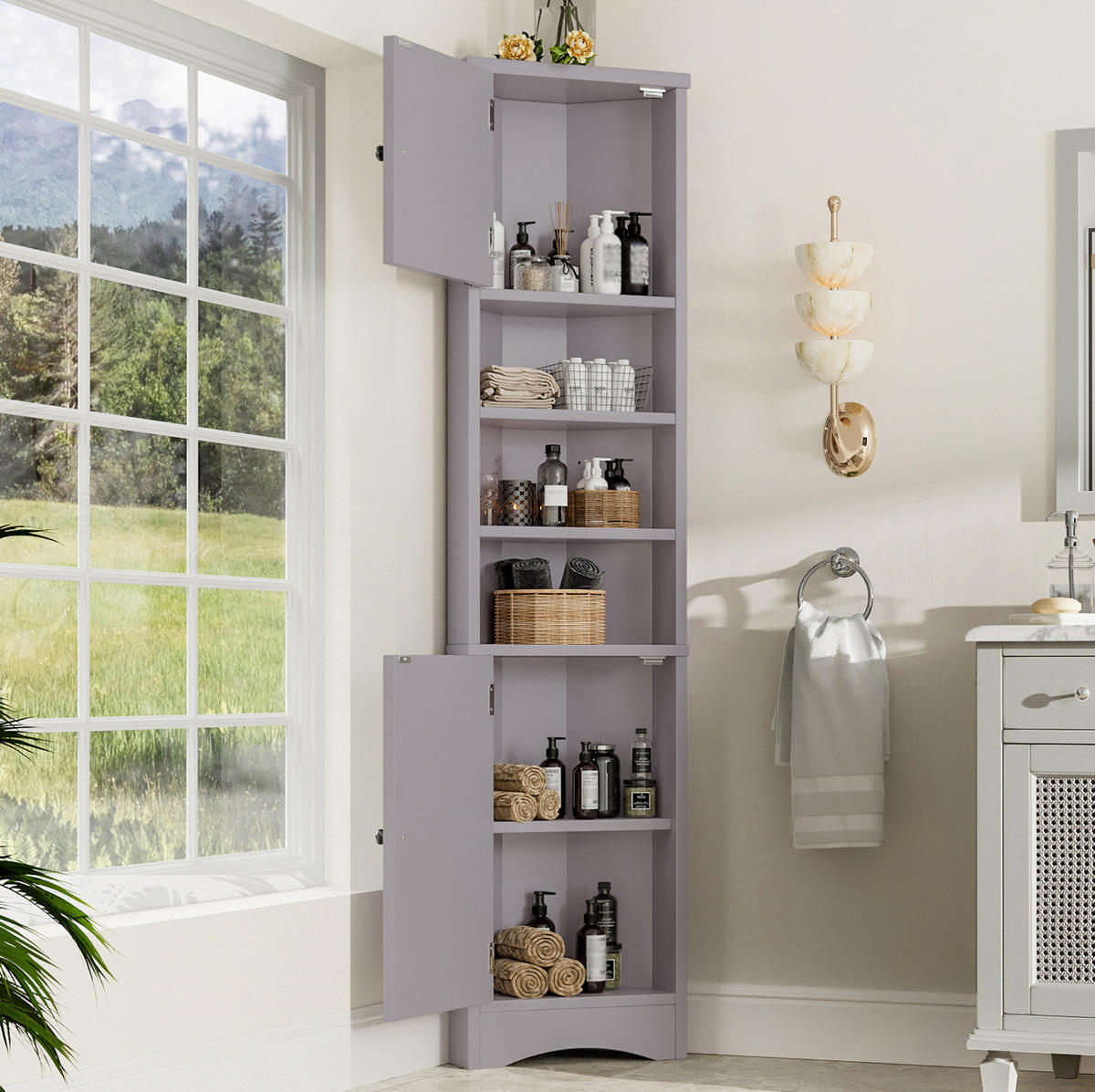 ECKSCHRANK 36.5x24.5x170cm in Grau, mit 2 Türen & verstellbaren Regalen - Grau, Holzwerkstoff (24.5/170/36.5cm) - Modfu