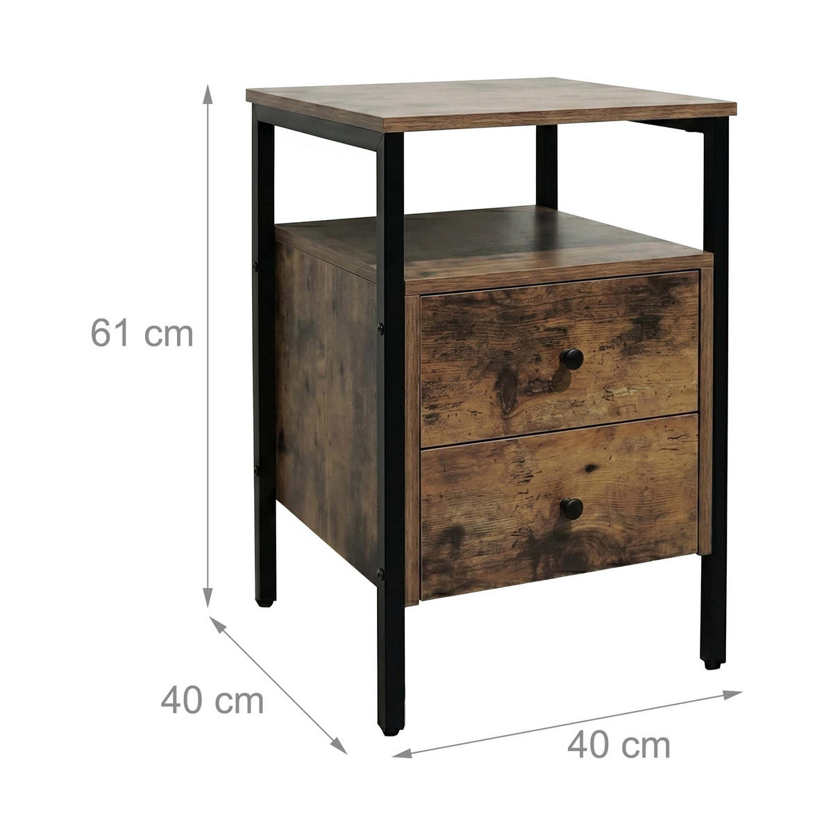 NACHTTISCH - Braun, Holzwerkstoff/Metall (40/61/40cm) - Relaxdays