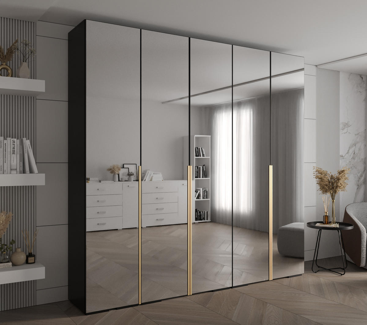 DREHTÜRENSCHRANK 236.7/250/47 5-türig - Goldfarben/Schwarz, Holz/Metall (250/236.7/47cm) - Abiks Möbel