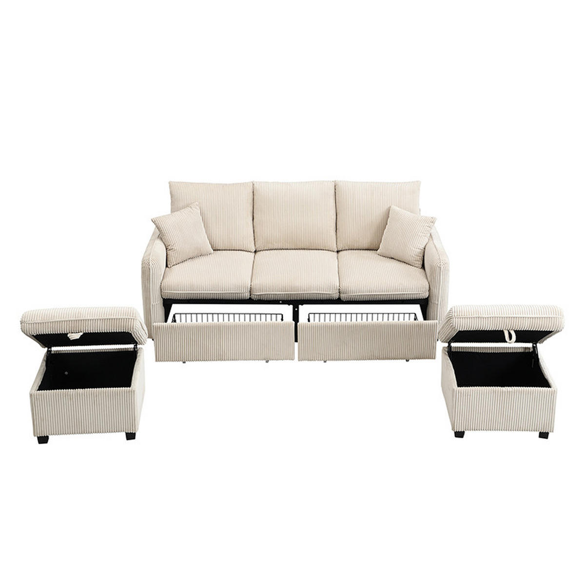 WOHNLANDSCHAFT 188/186/86 cm Dunkelgrau mit 2 Fußhocker und 2 Schubladen - Beige, Textil (188/86/186cm) - Oxeza