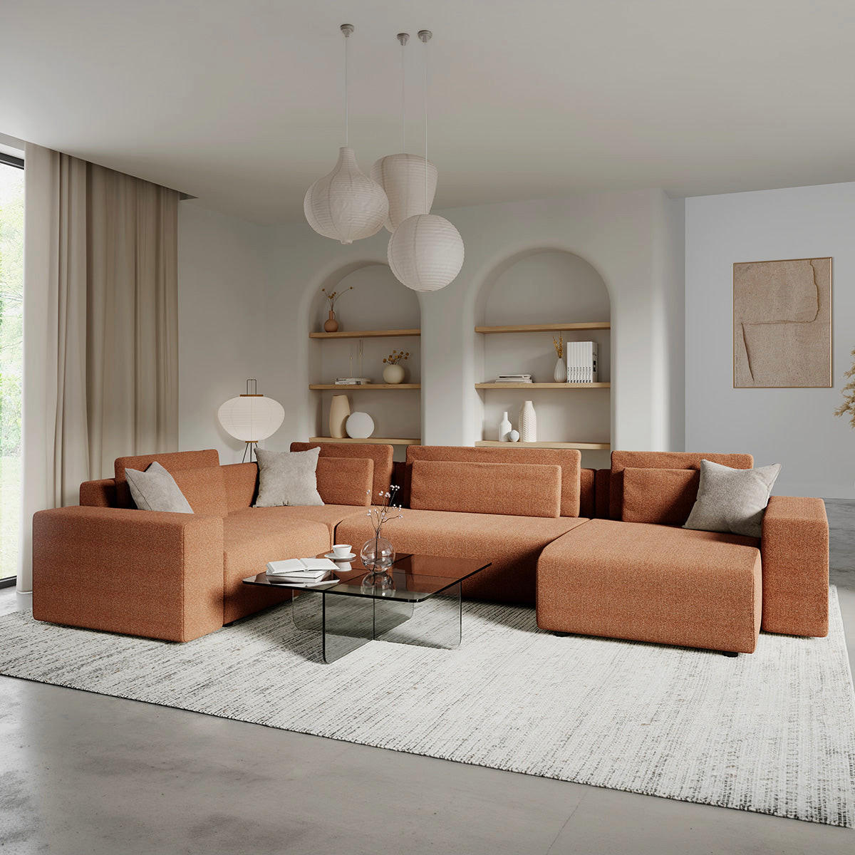 PANORAMASOFA Lorenzo 5 Sitzplätze Orange - Orange, Holz (378/85/236cm) - Petits-meubles