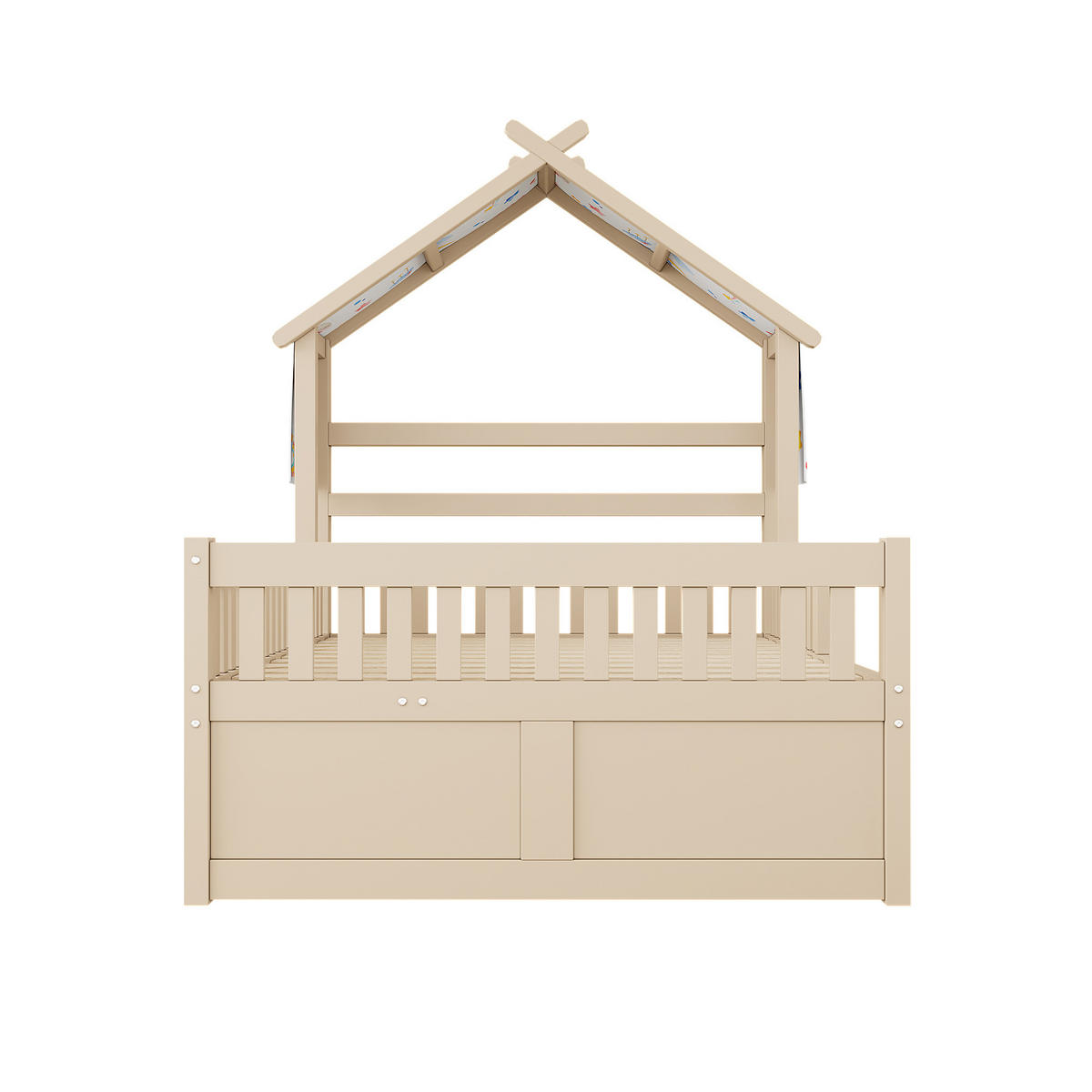 HAUSBETT 140/200 cm in Creme mit Ausziehbett, 3 Schubladen und Sicherheitsgittern - Creme, Holz/Holzwerkstoff (140/200cm) - CHICFURN