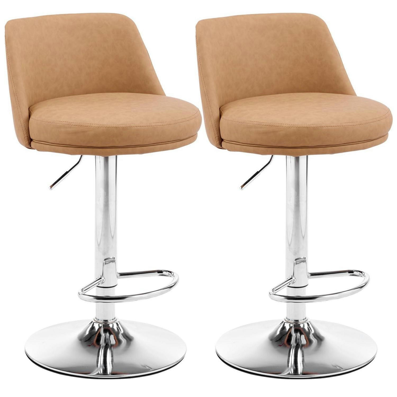 BARHOCKER 2er Set Höhenverstellbar PU-Leder Braun - Braun, Kunststoff (48/85/45cm)