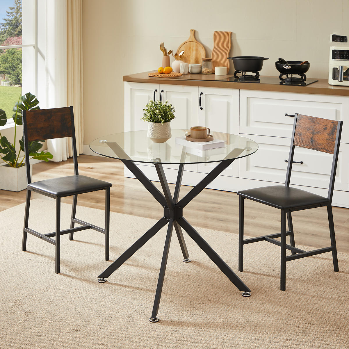 ESSTISCH 90/90/78 cm Schwarz runder Glastisch aus Hartglas mit Metallbeinen - Schwarz, Glas (90/90/78cm) - OKWISH