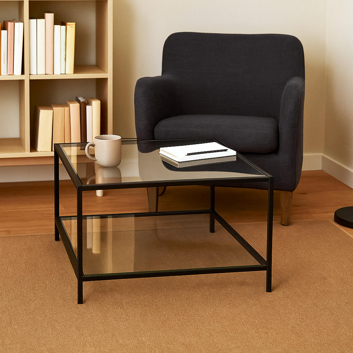 COUCHTISCH Glasplatte kratzfest & Metallgestell stabil 80X80cm - Transparent/Schwarz, Glas/Metall (80/80/42cm) - Urban Meuble