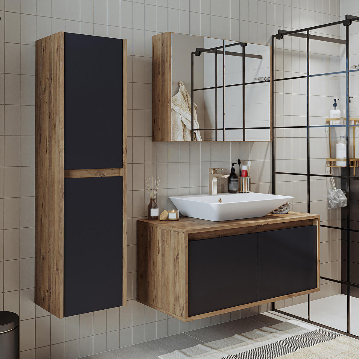BADMÖBEL Set ATLANTIC-100 4-teilig - Anthrazit, Holzwerkstoff (100/150/45cm) - Roomart