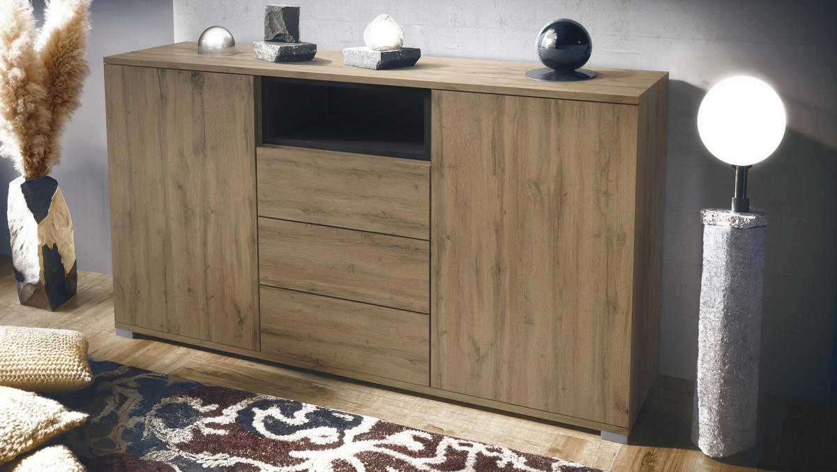 SIDEBOARD Skadu Schwarz matt - Schwarz, Holzwerkstoff (138.5/75.5/35cm) - Vladon