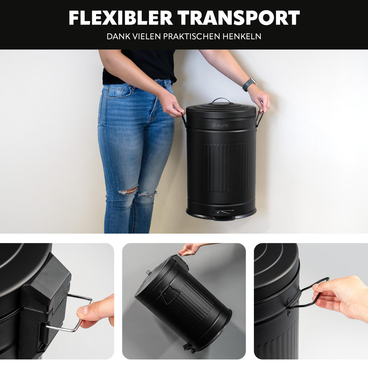 ABFALLEIMER Treteimer VINTAGE, 20 Liter, aus Metall, schwarz - Schwarz, Metall (30.5/47.5/38cm) - eluno