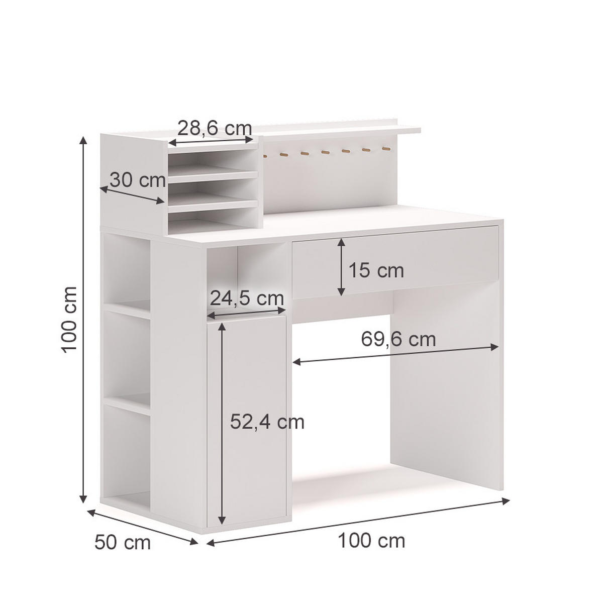 SCHREIBTISCH Weiß 100 x 50 cm - Weiß, Holzwerkstoff (50/100/100cm) - Vicco